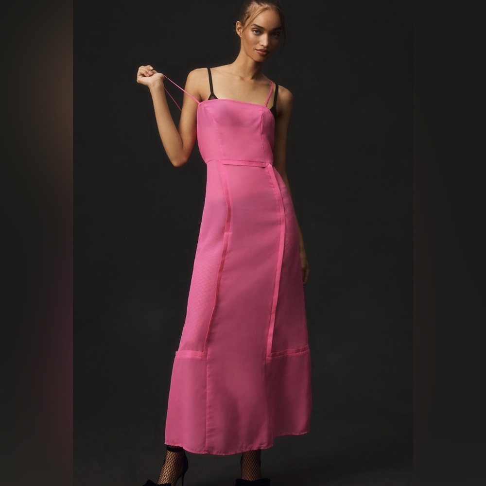 Anthropologie Sheer Paneled Midi Dress in Neon Berry NWT Petite Sizes